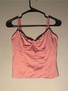 Streetwear Society Pink Satin Cami with Black Lace Trim